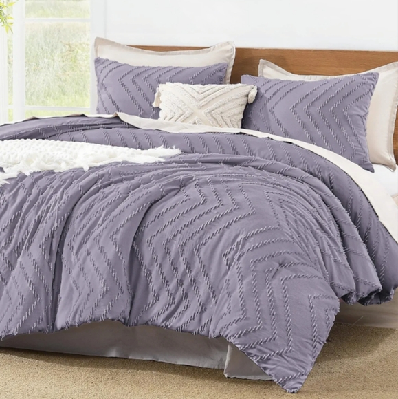 Forest Green Chevron Boho Textured King Size Bed Comforter Set Bedding Dark Pine - Picture 12 of 12